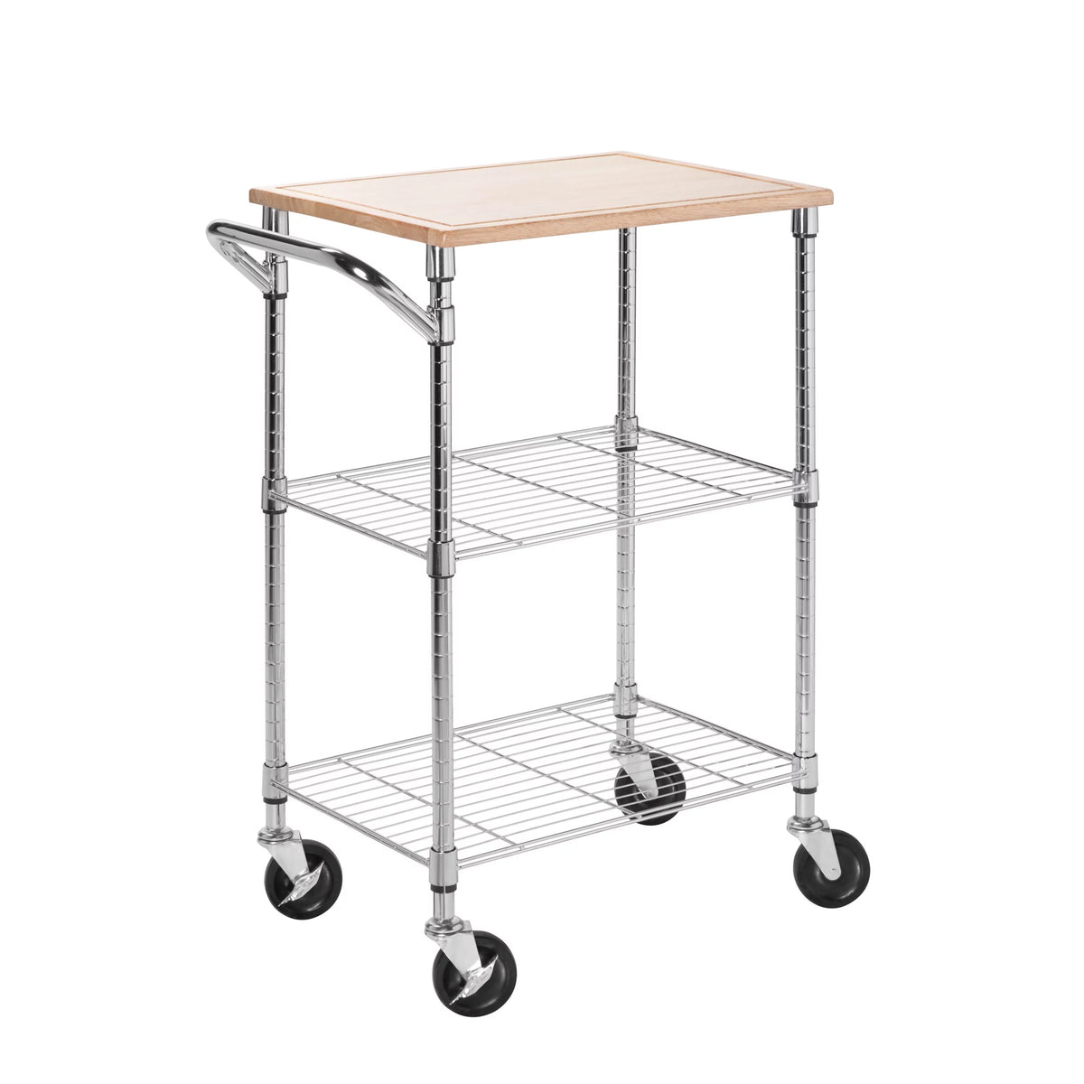 Steel and Wood 2-Tier Rolling Kitchen Storage Cart with Cutting Board Top P801