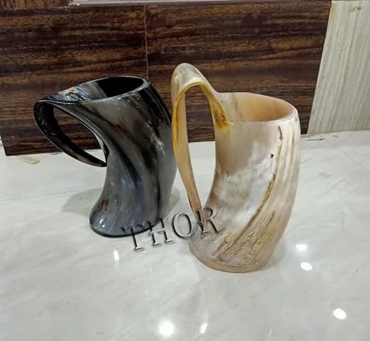 Ox Horn Beer Mead Mug Tankard Pair W224