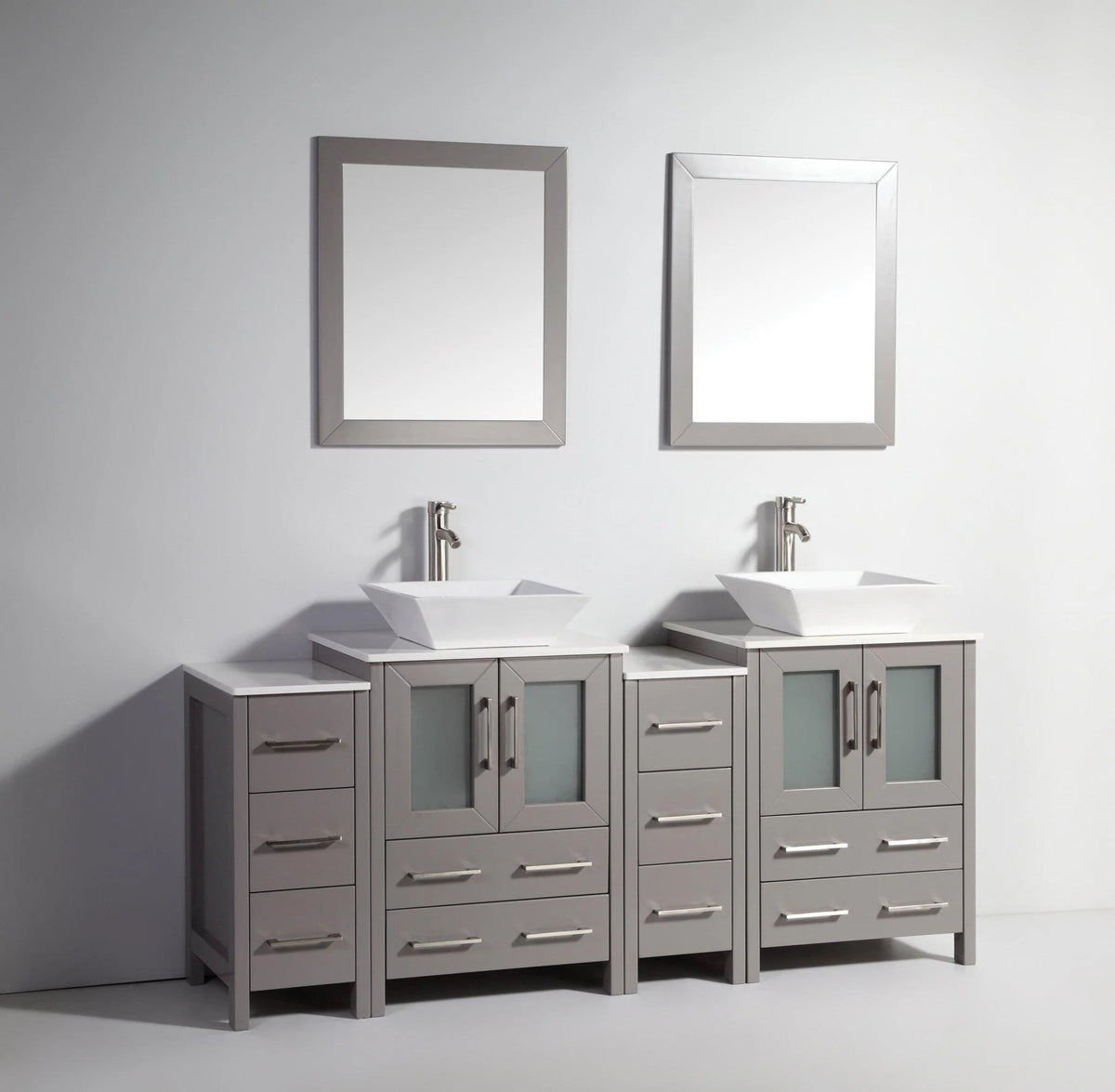 72 in. Grey Bathroom Vanity with Double Basin Top and Mirrors O700110
