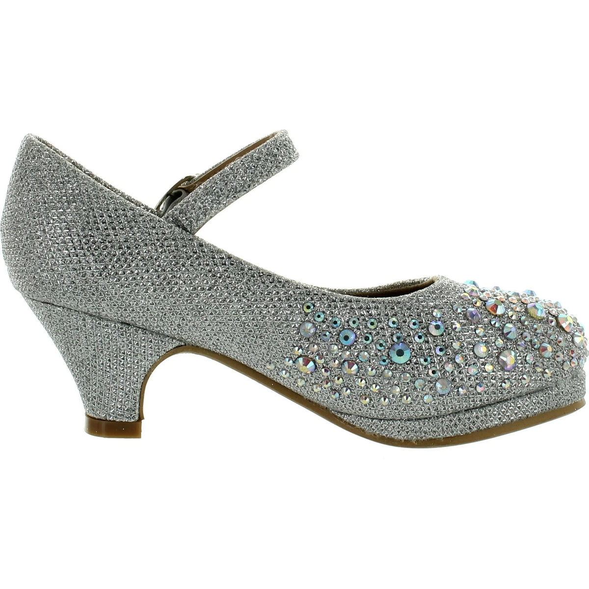 Silver Kids Mary Jane Platform Dress Pumps K398