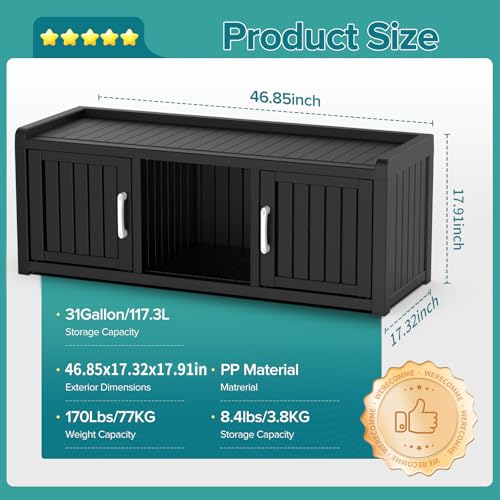 Waterproof UV-Resistant Storage Bench with Adjustable Shelves C507958