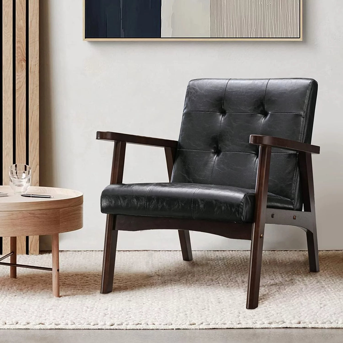 Black Leather Upholstered Accent Chair I2354