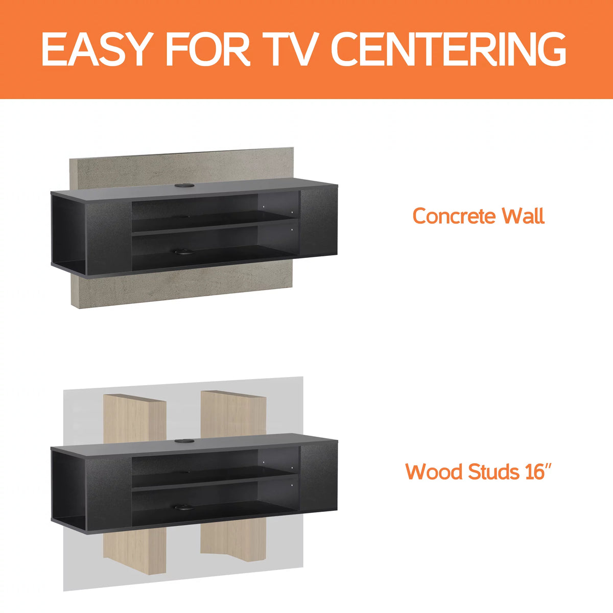 Black 39.4 inch Floating TV Stand with Adjustable Shelves F38933