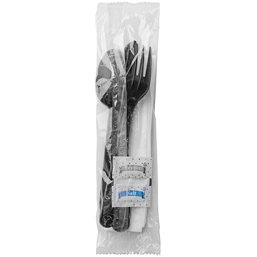 250 Ct. Disposable Wrapped Plastic Cutlery Set with Napkin, Salt & Pepper Packets H56293
