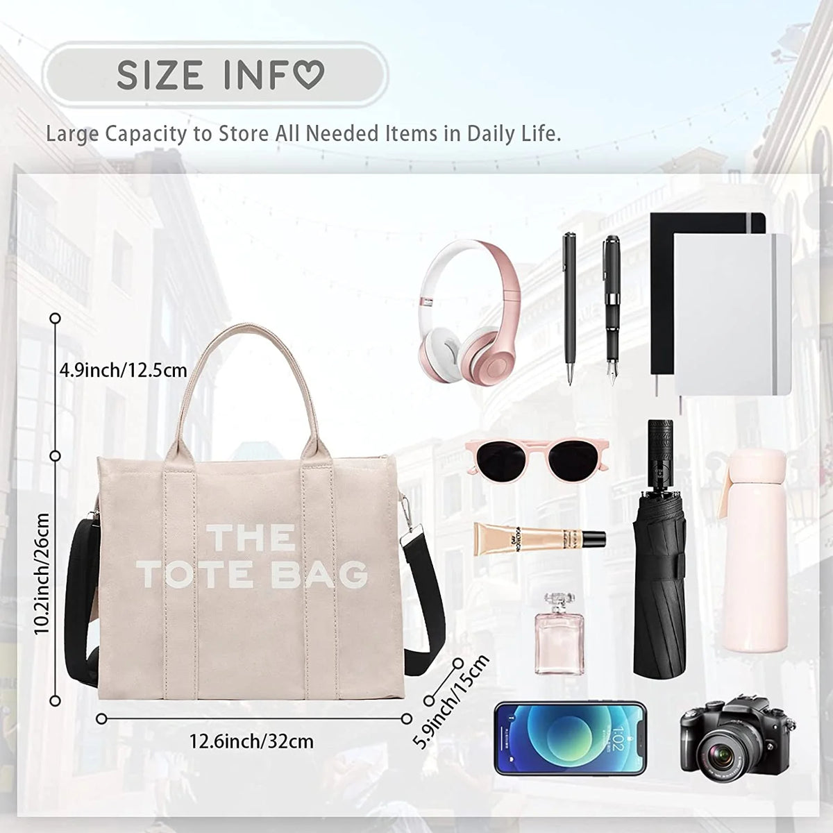 Canvas Tote Bag with Zipper V4576