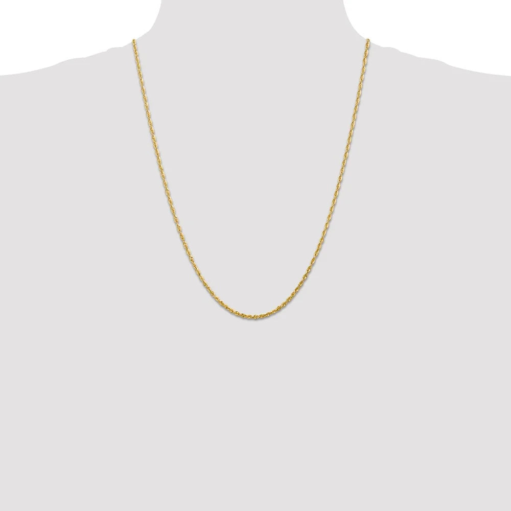 14kt Yellow Gold 2.25mm Diamond Cut Rope Chain 24 inch Lobster Clasp N253