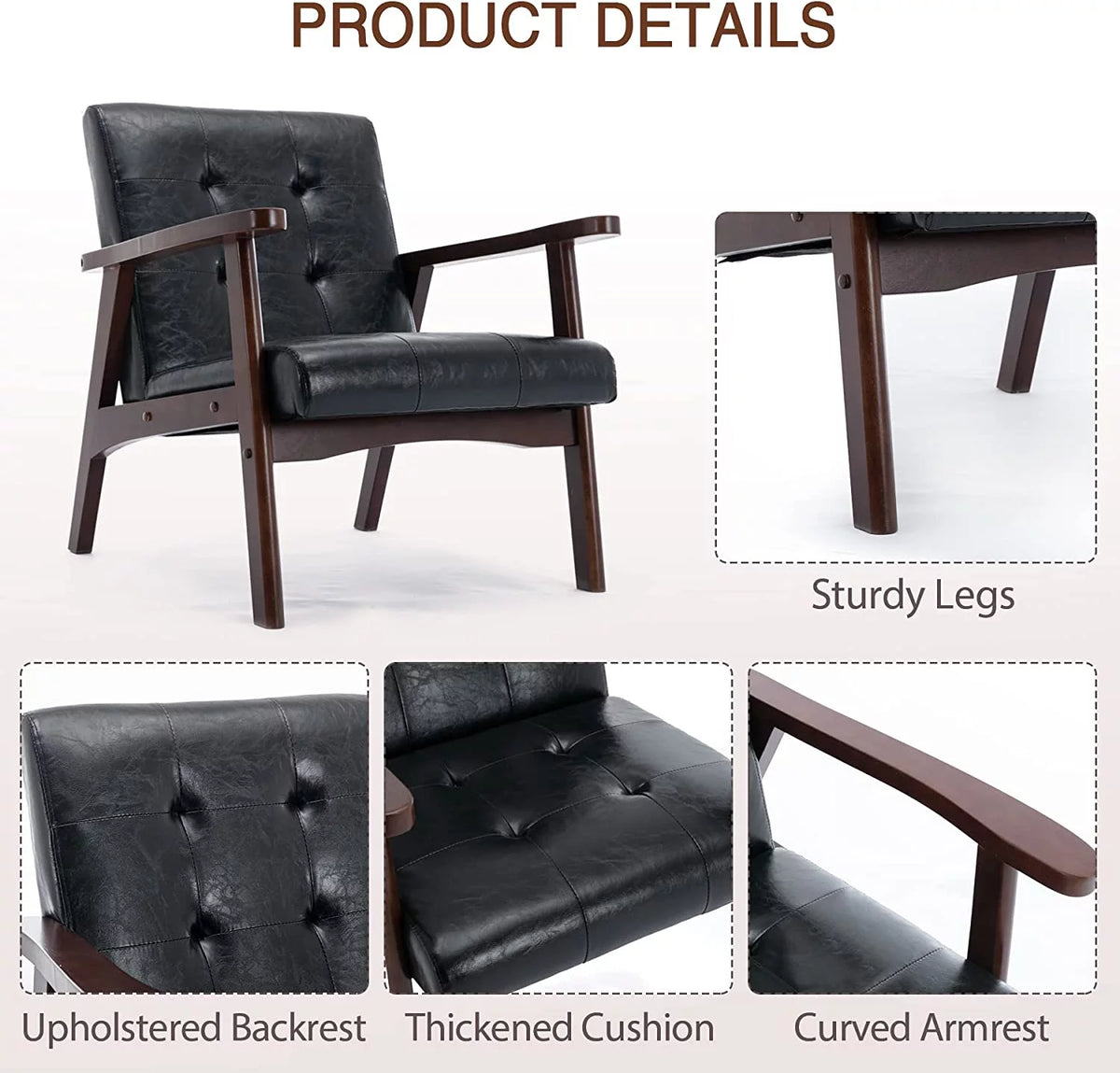 Black Leather Upholstered Accent Chair I2354