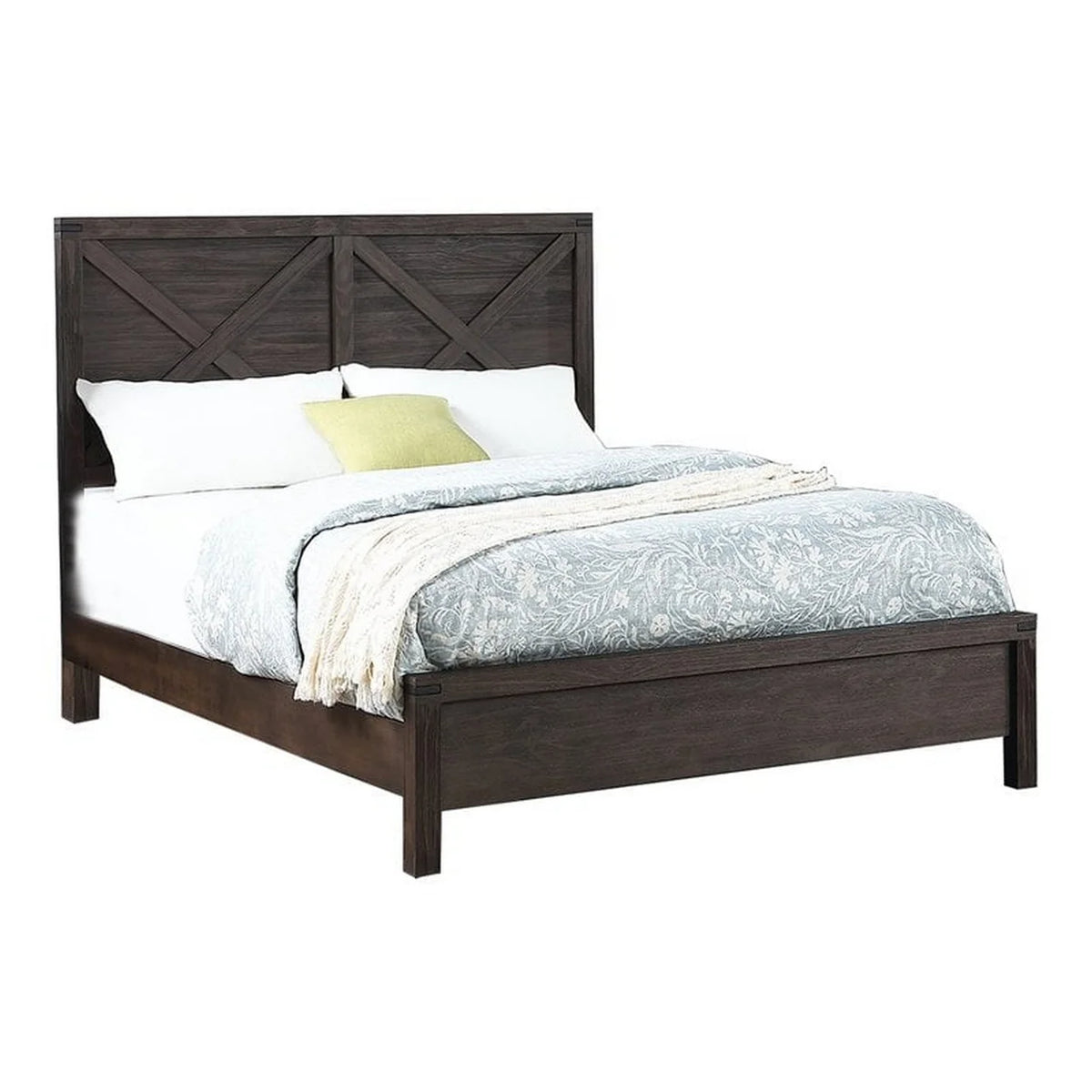 Queen Size Dark Walnut Brown Platform Bed S376