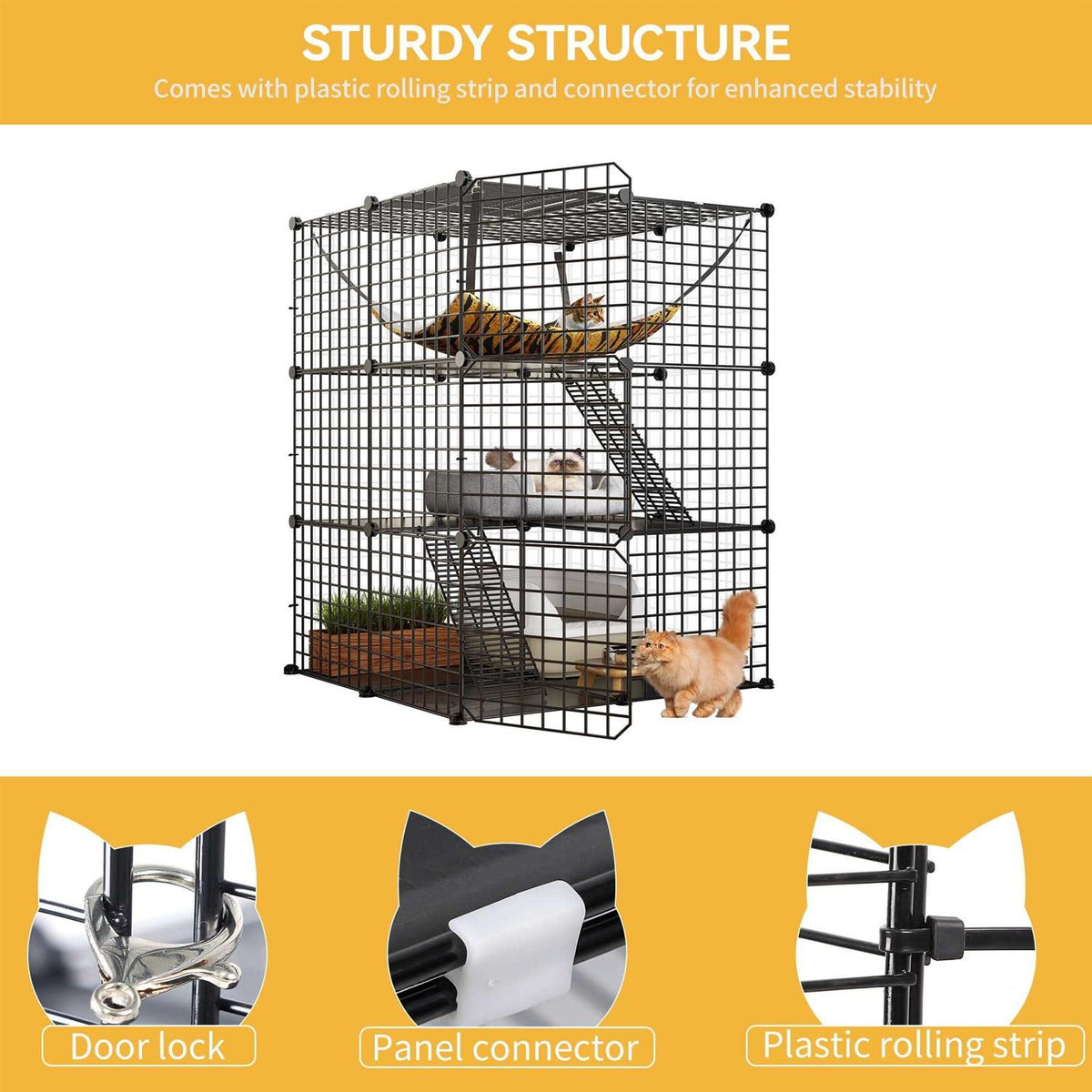 3-Tiers Metal Cat Cage with Hammock P778408