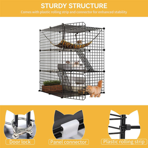 3-Tiers Metal Cat Cage with Hammock P778408