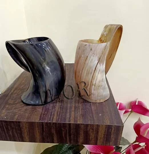 Ox Horn Beer Mead Mug Tankard Pair W224