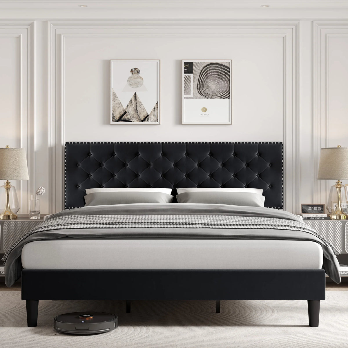 King Size Upholstered Platform Bed with Adjustable Headboard G7931