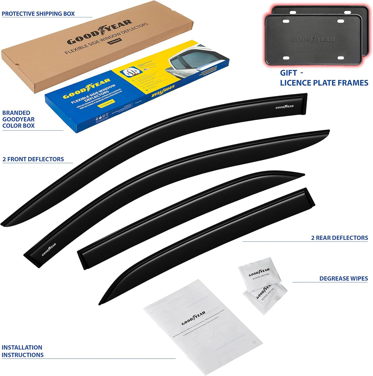 4 pcs Shatterproof Tape-on Window Deflectors W58849