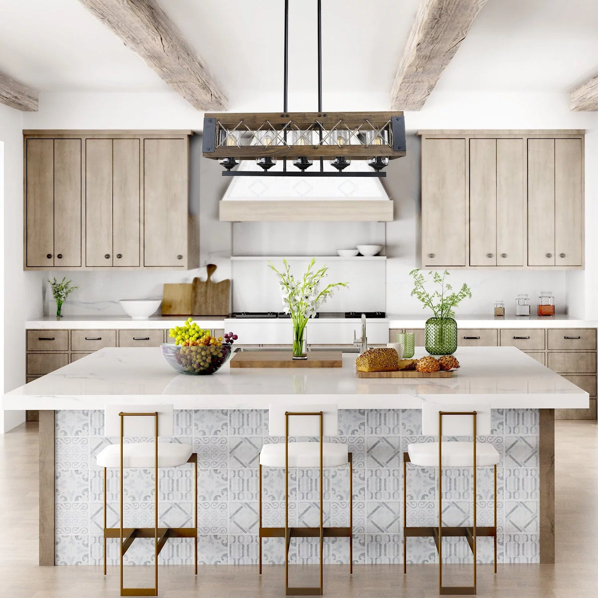 Farmhouse 5-Light Wood Linear Chandelier N123975