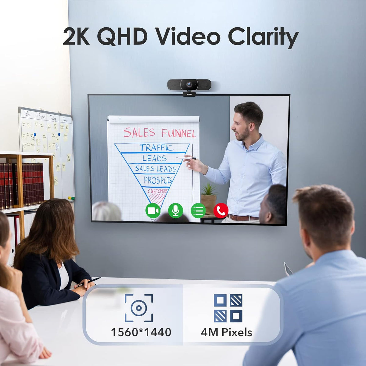 2K QHD Webcam with Microphone and Speaker, Autofocus, USB C, Privacy Cover Pack of 2 V389906