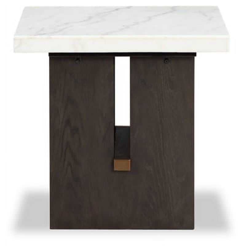 Traditional End Table with Marble Tabletop, Dark Brown & White C541