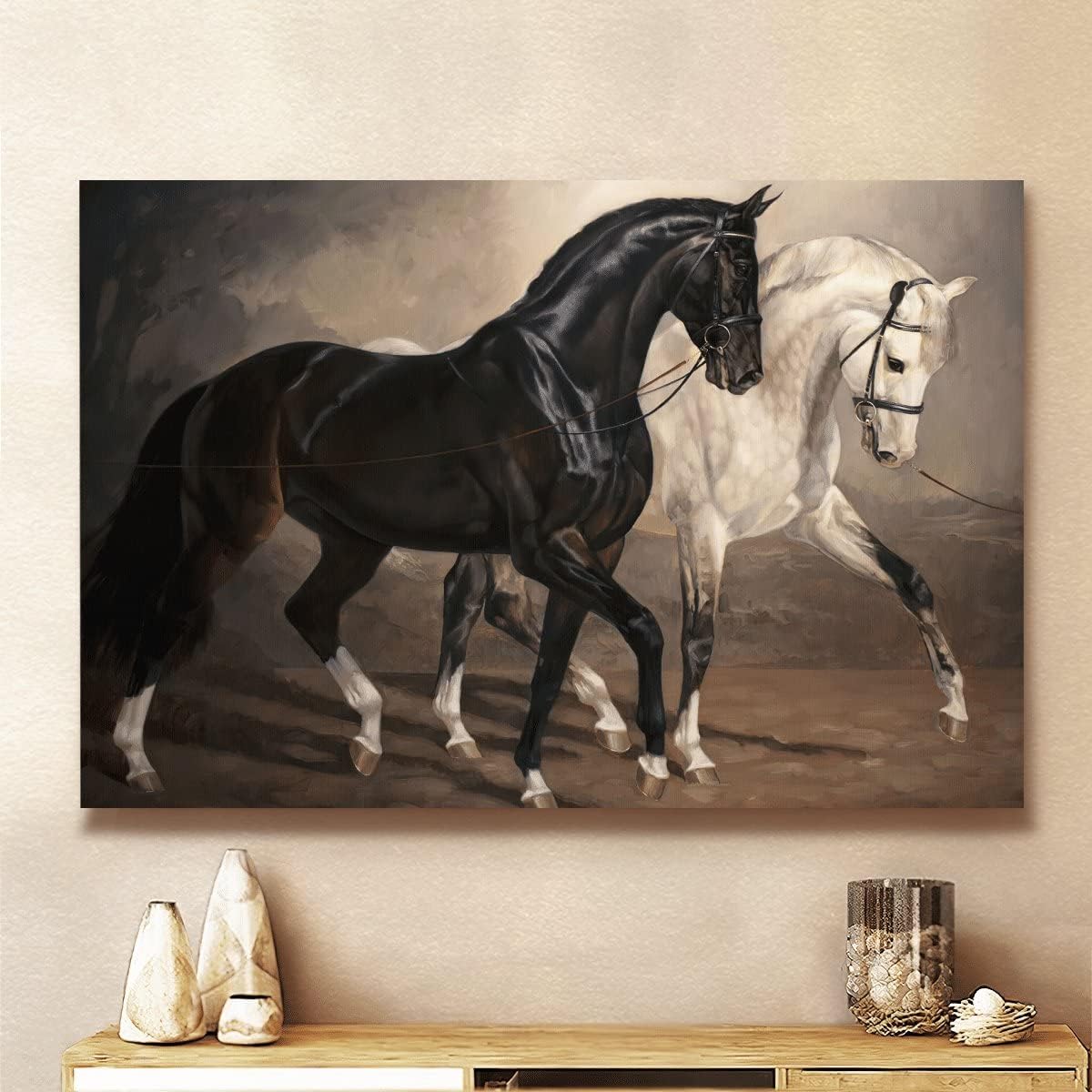 Black and White Stallions Canvas Poster Wall Art 16x24inch V370221