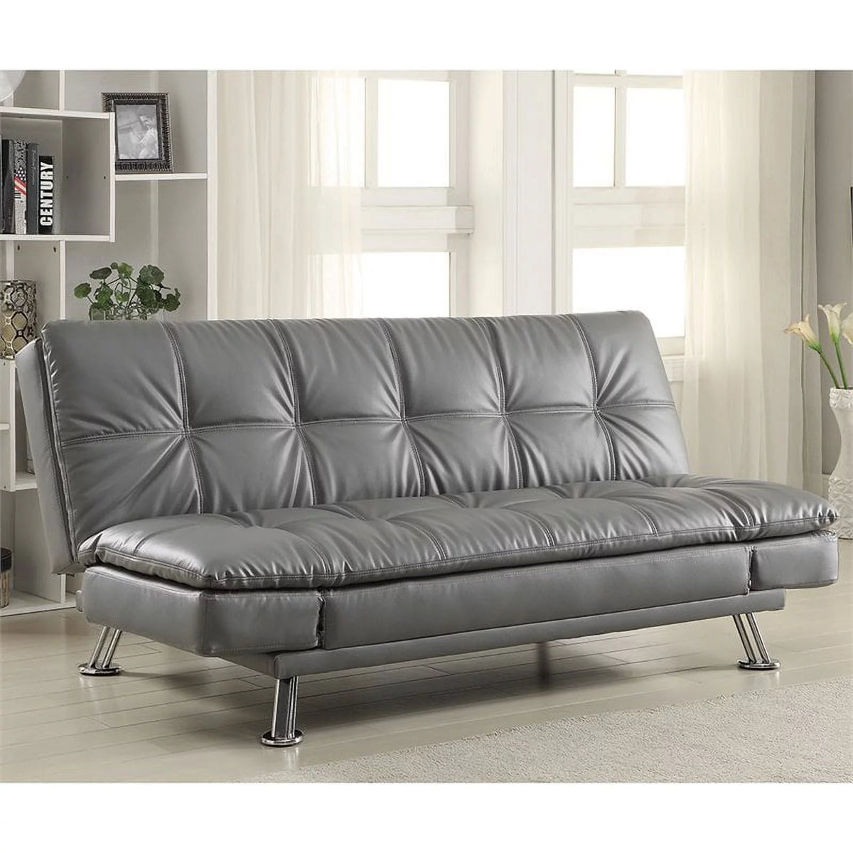 Dark Gray Faux Leather Tufted Sleeper Sofa O306