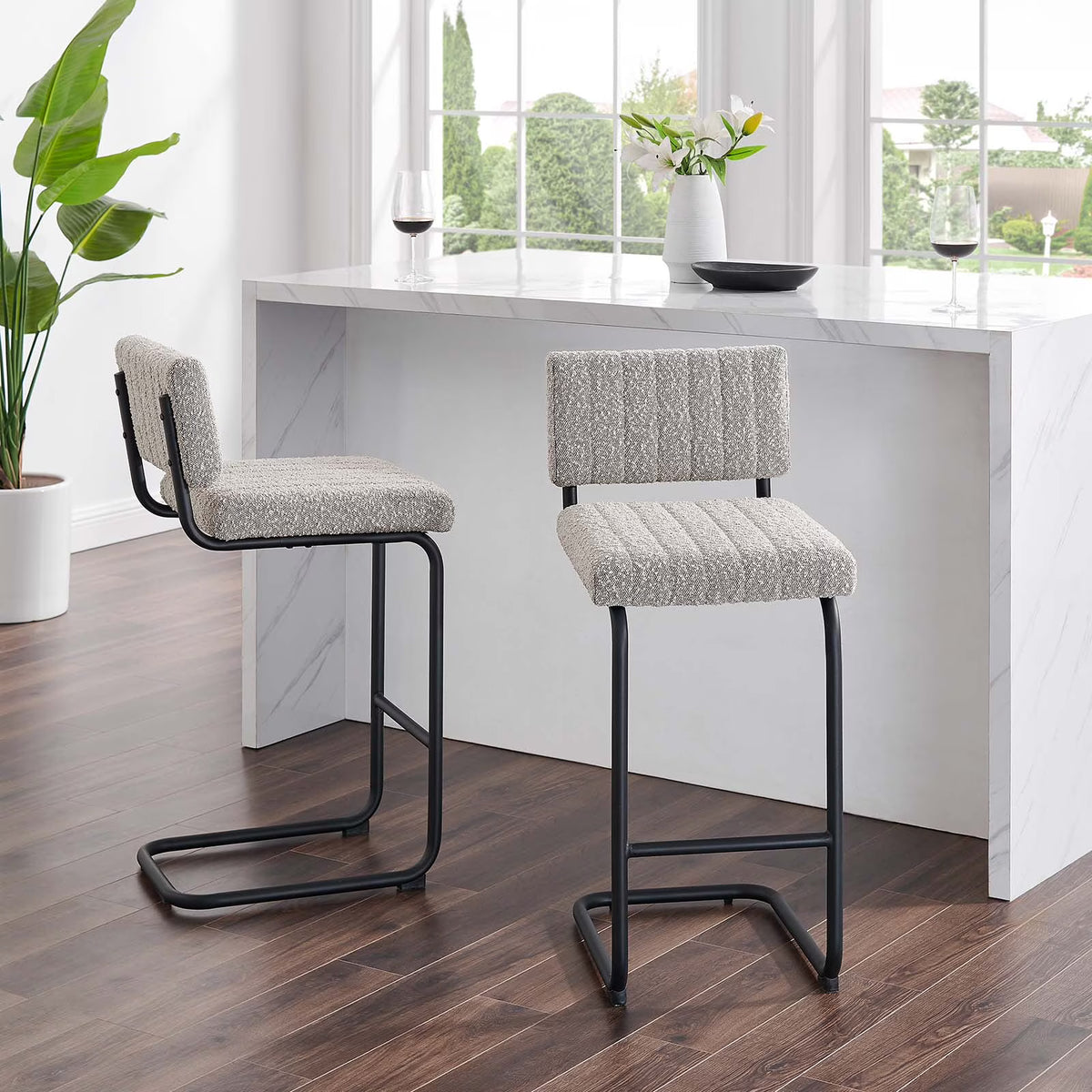 Set of 2 Black Taupe Boucle Counter Stools Z9095