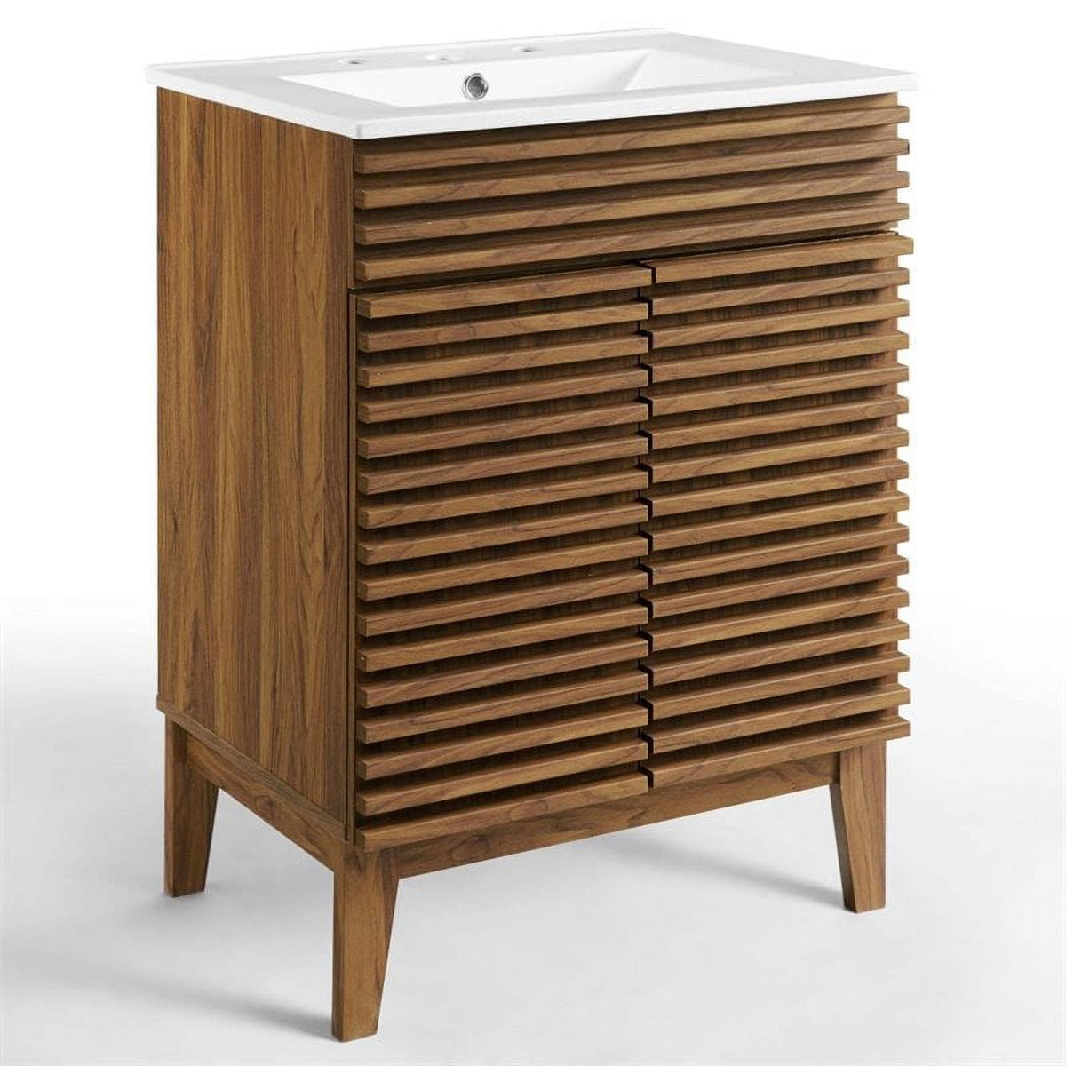 Walnut/White Wood Bathroom Vanity with Storage Shelf G994