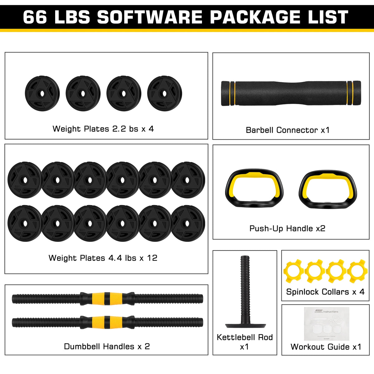 66 Lbs Adjustable Dumbbell Barbell Set U126779