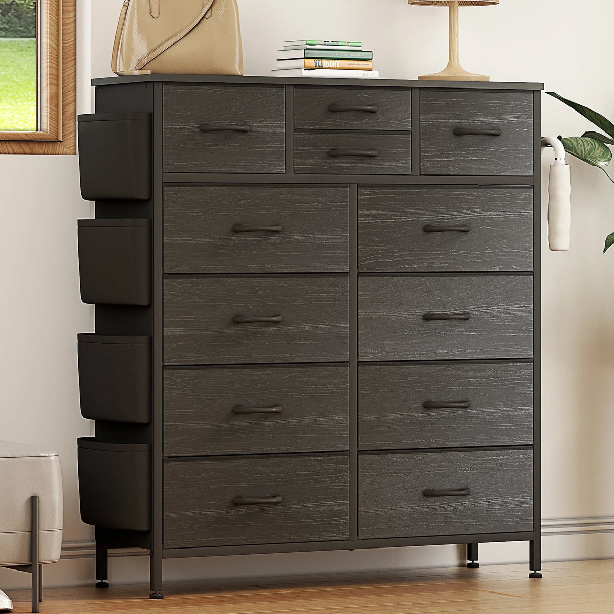 Rustic Brown 12 Drawer Fabric Dresser Q305