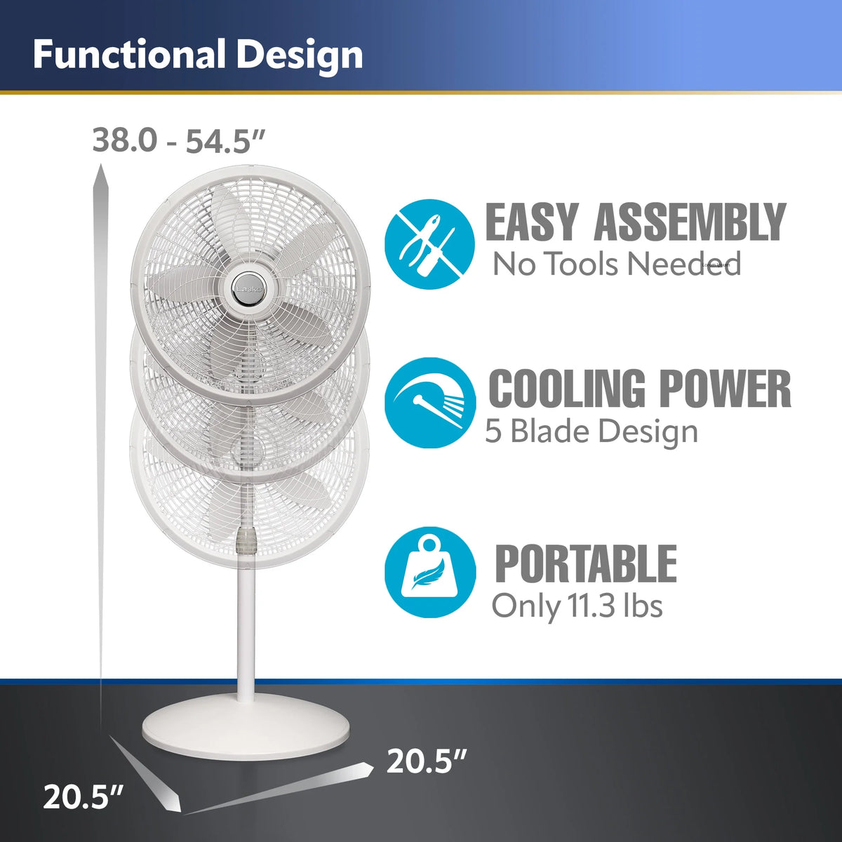 18" Oscillating 3-Speed Pedestal Fan, White A973
