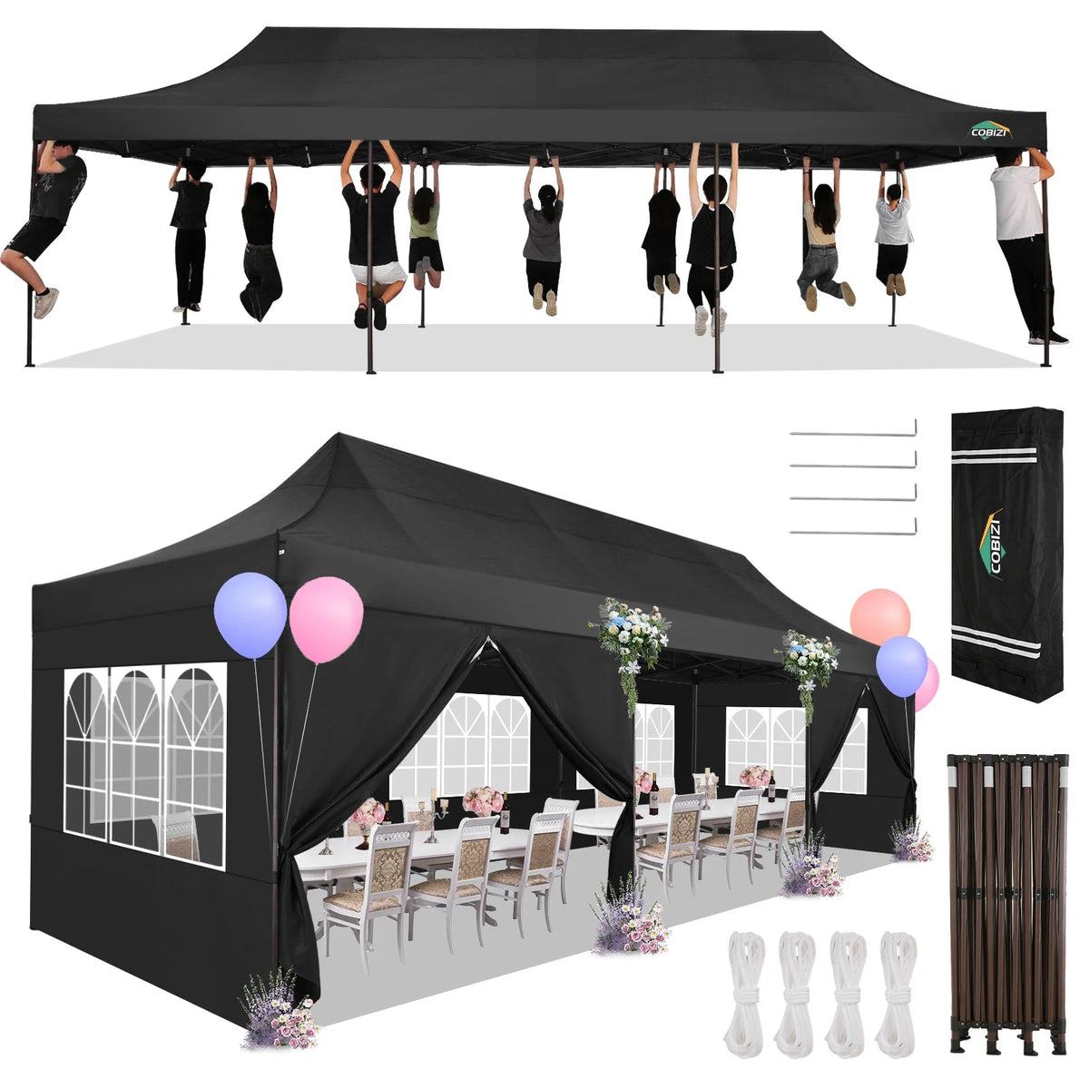10x30 Party Tent with 8 Sidewalls, Black C65073