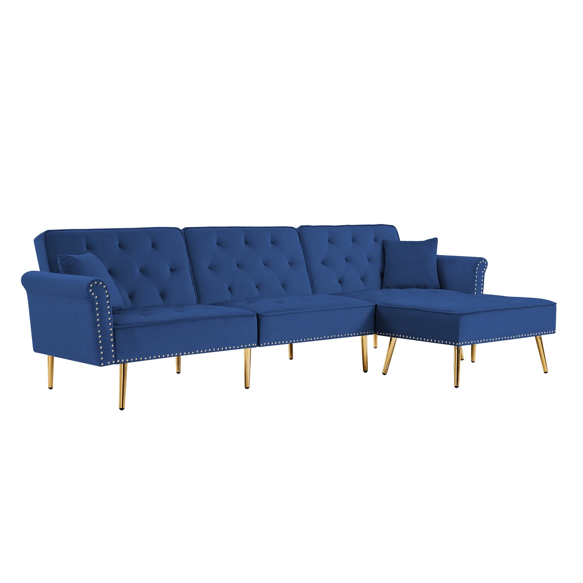 Blue Velvet L-Shaped Sectional Sleeper Sofa with Chaise I149