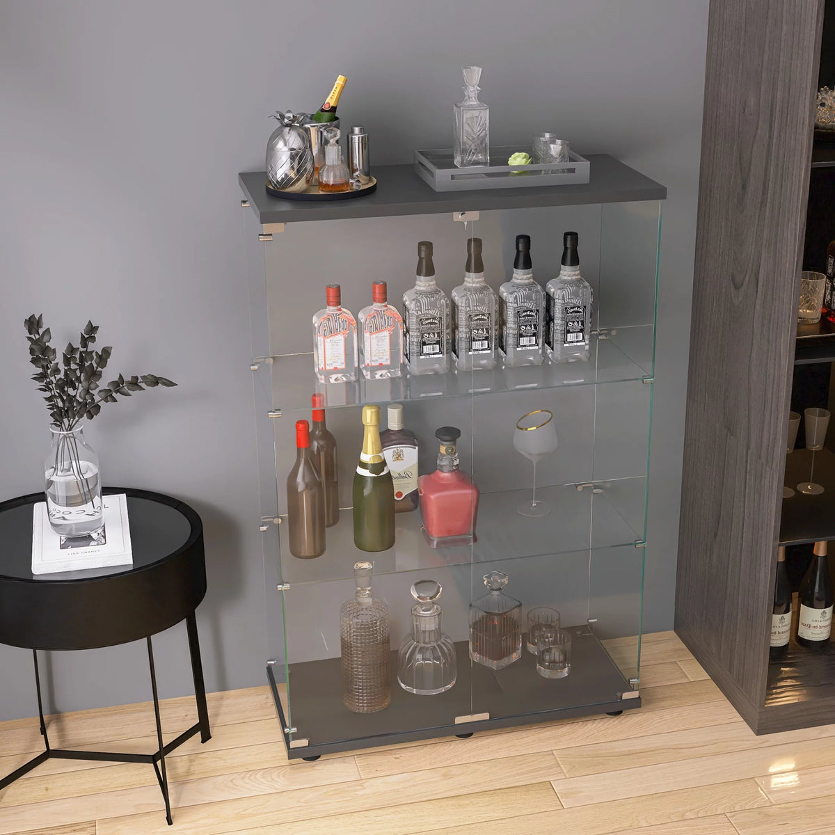Black 3 Shelf Glass Display Cabinet P7196