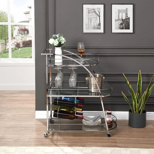3-Tier Metal Mobile Bar Cart with Wheels & Wine Rack I312