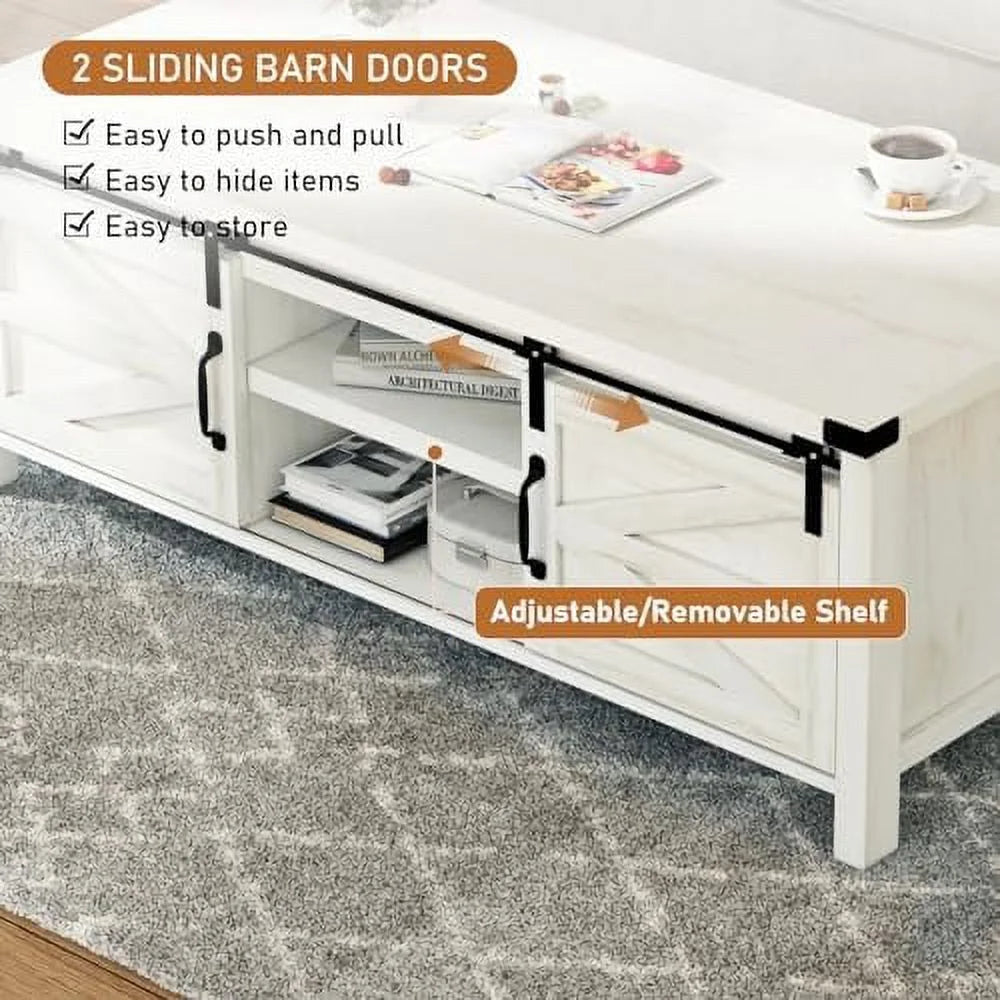 Farmhouse Coffee Table with Sliding Barn Doors B592