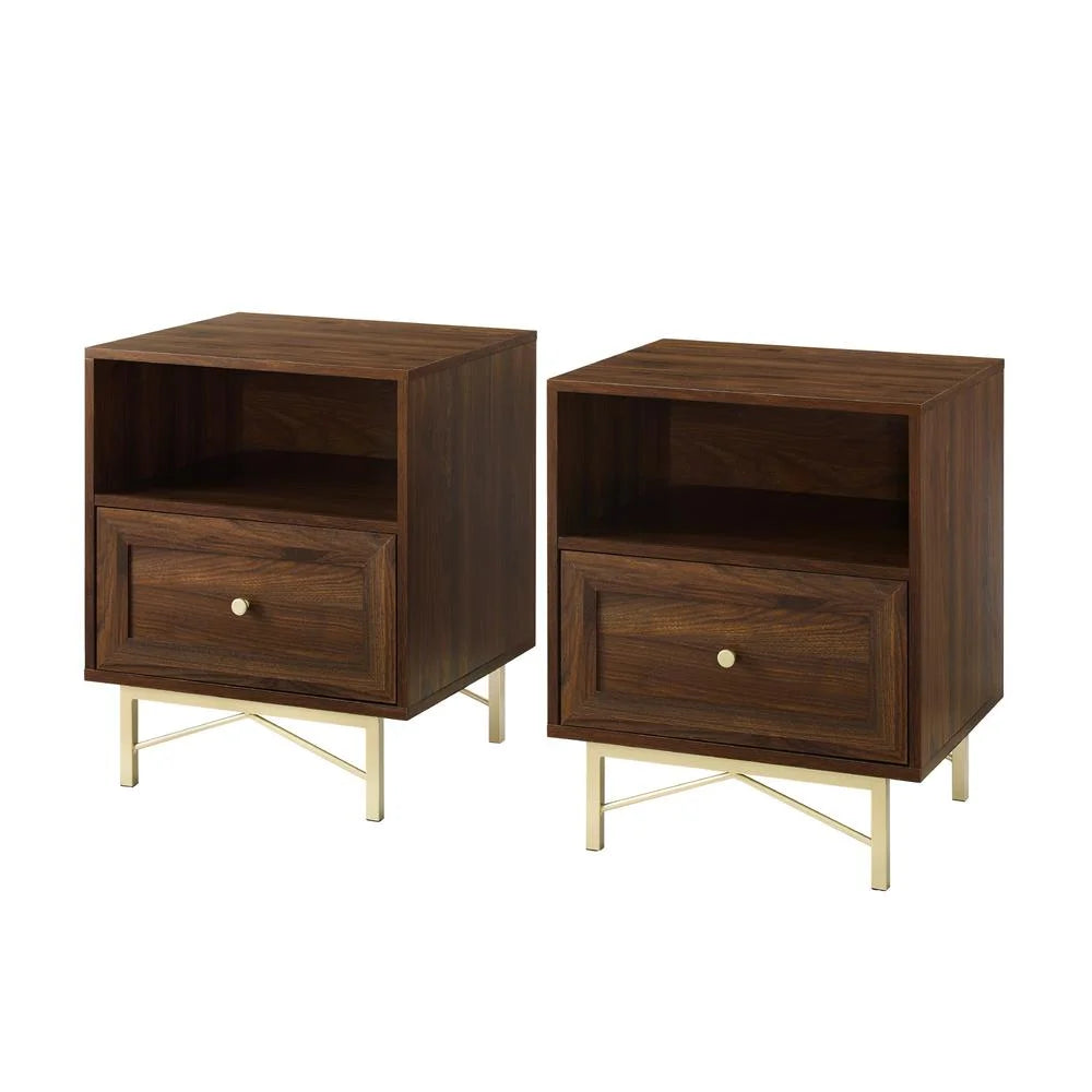 Dark Walnut 1-Drawer Wood End Tables Set of 2 T697