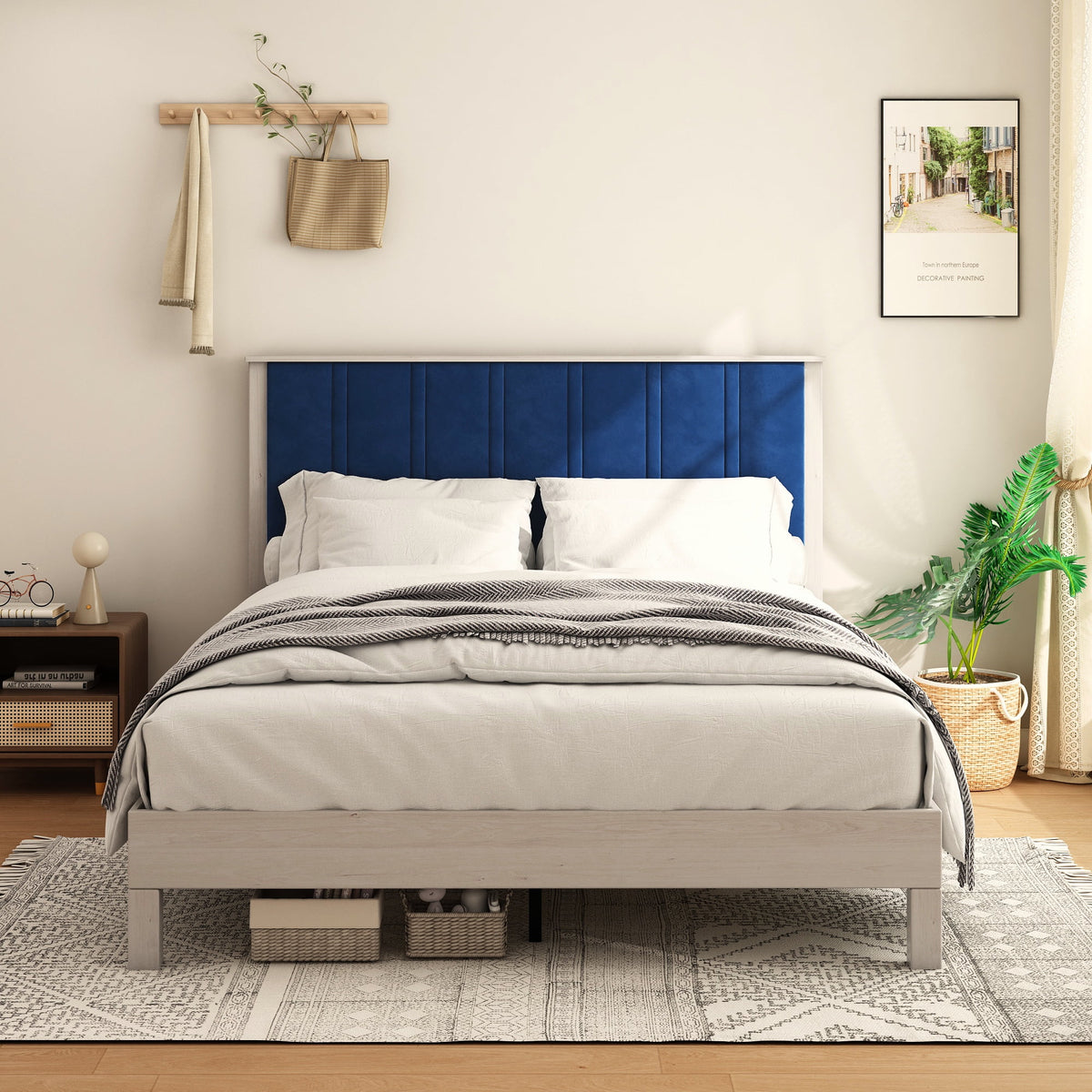 King Wood Bed Frame with Headboard G559435