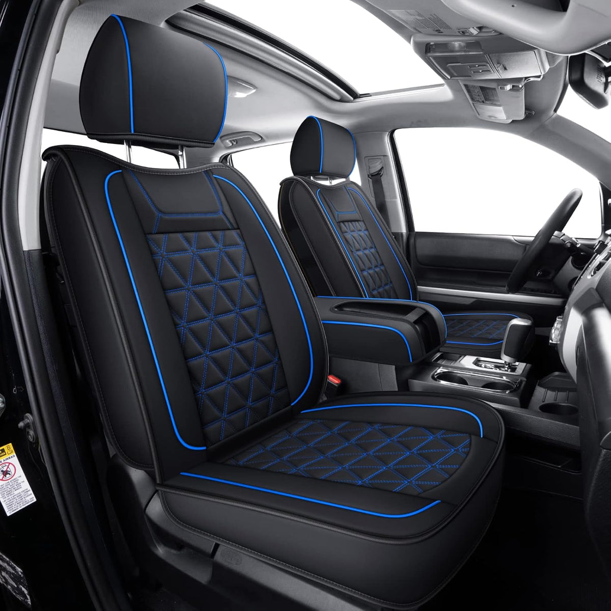Black & Blue Water Proof Faux Leather Full Set Seat Covers Q43377