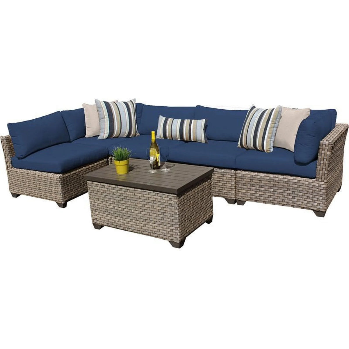 6 Piece Patio Wicker Sectional Set in Navy S146
