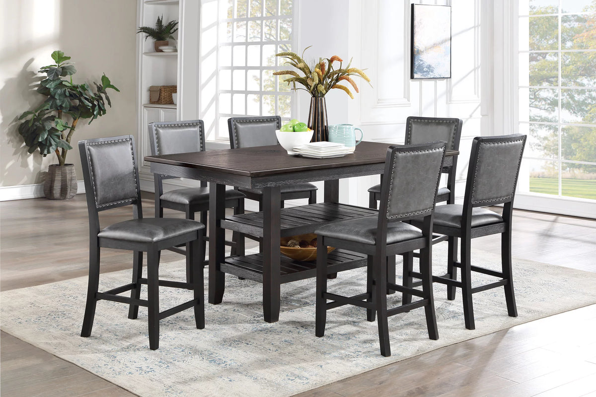 7pc Grey Counter Height Dining Table Set with 6 Chairs K319