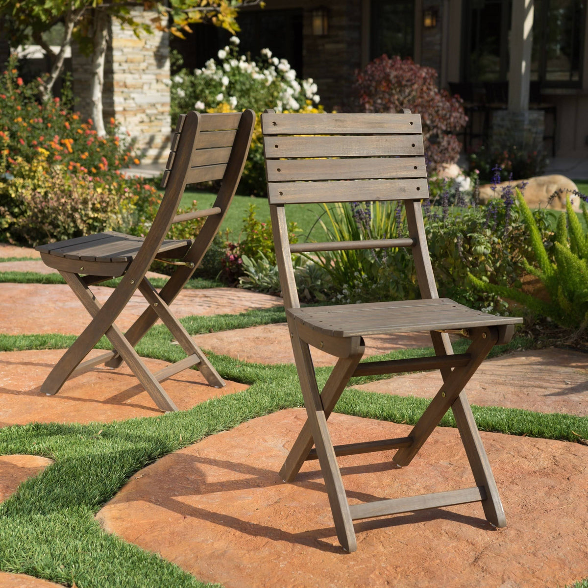 White Acacia Wood Folding Dining Chair Set of 2 U455