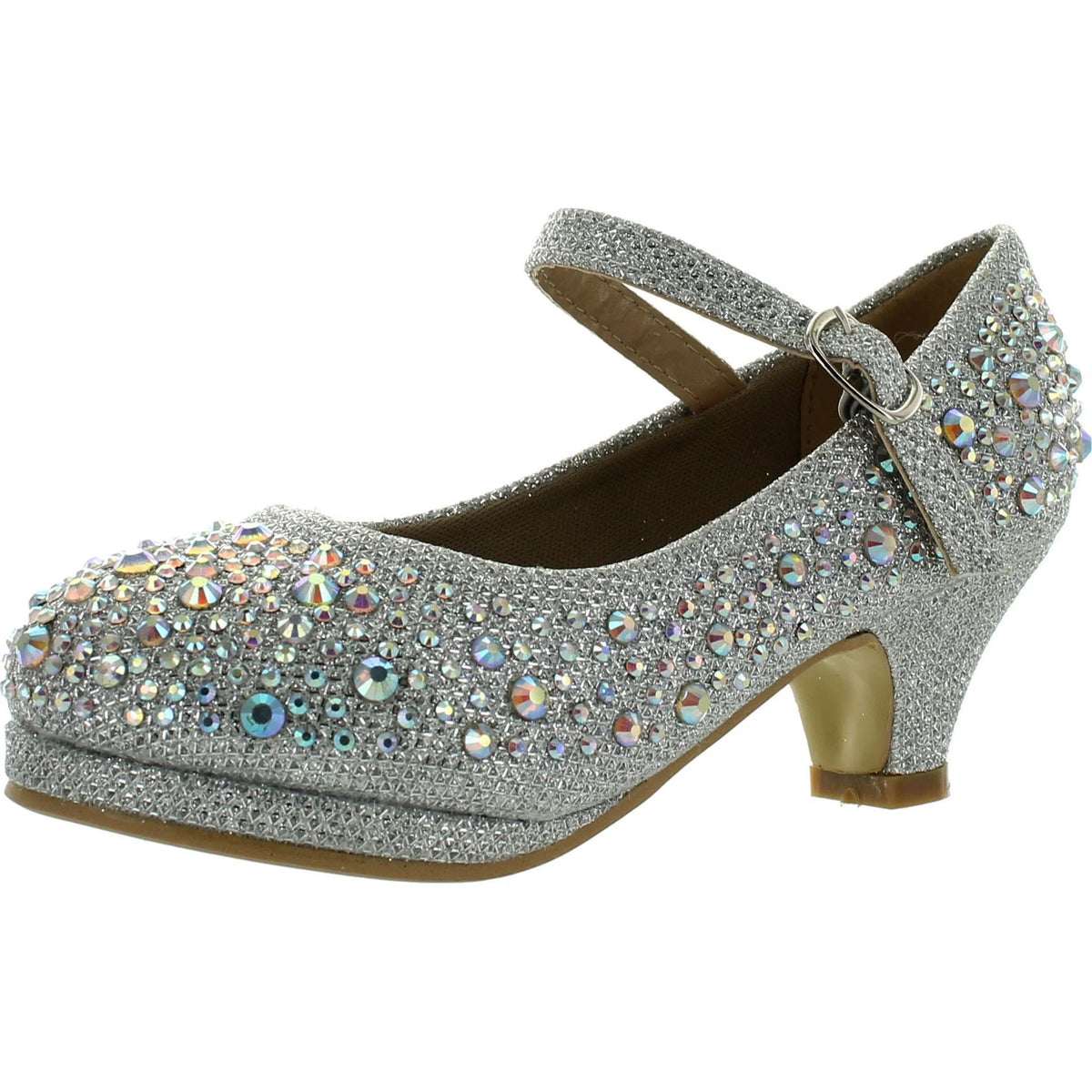 Silver Kids Mary Jane Platform Dress Pumps K398