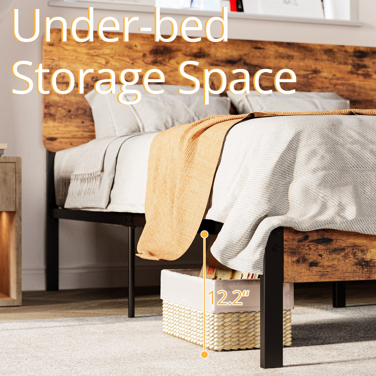 Queen Platform Bed Frame with Headboard D14421