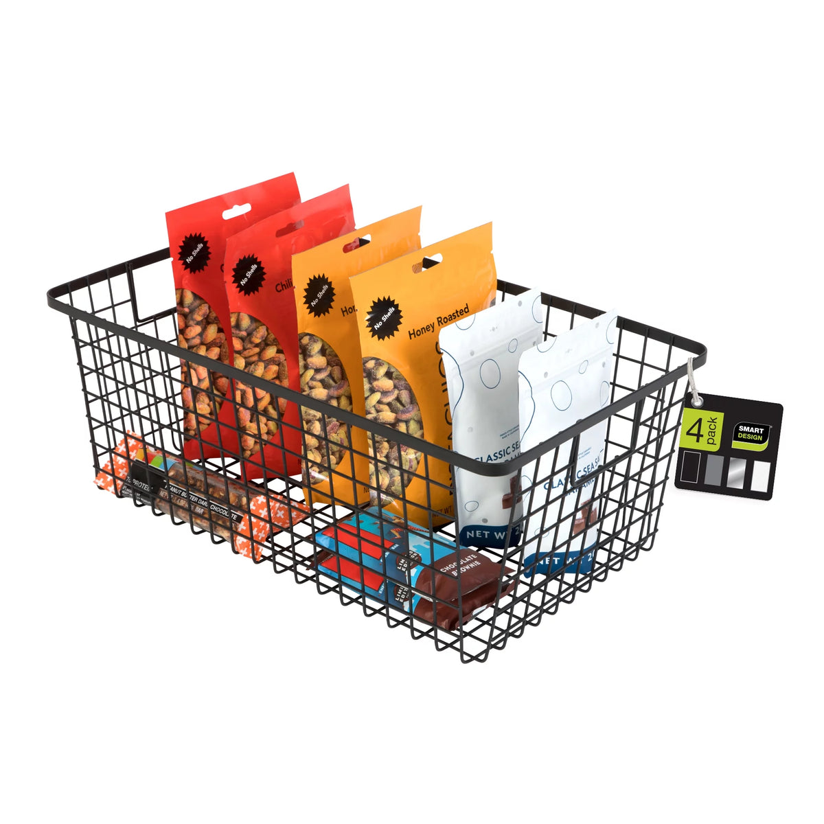 Black Set of 4 Nestable Basket Organizer with Handles I641