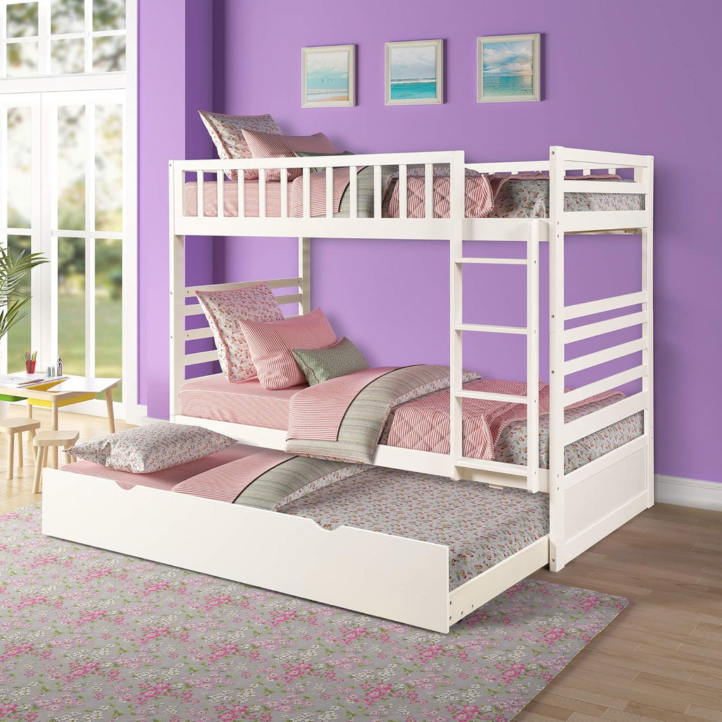 Gray Solid Wood Twin Over Twin Bunk Bed with Trundle P138