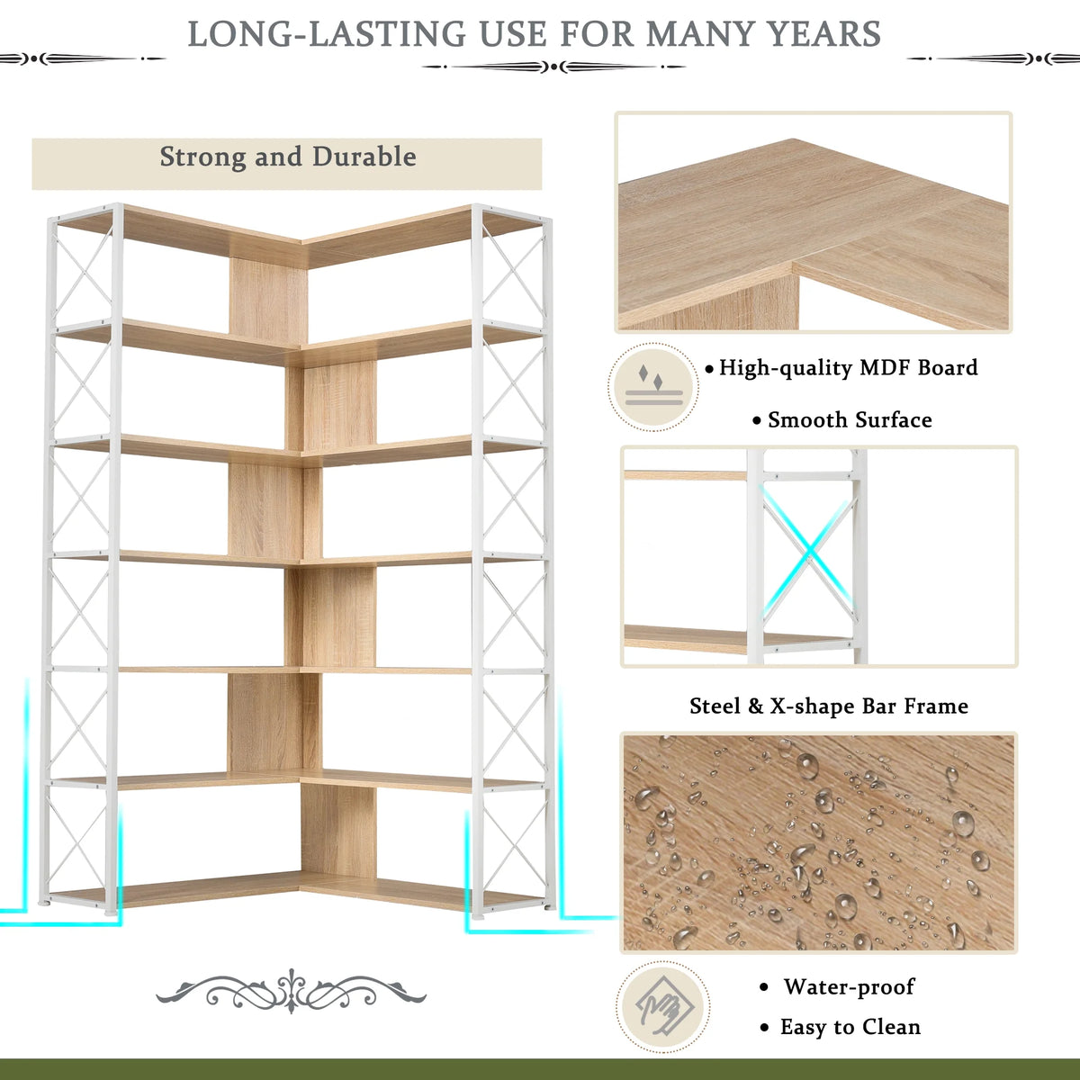 7-Tier L-Shaped Corner Bookshelf G561