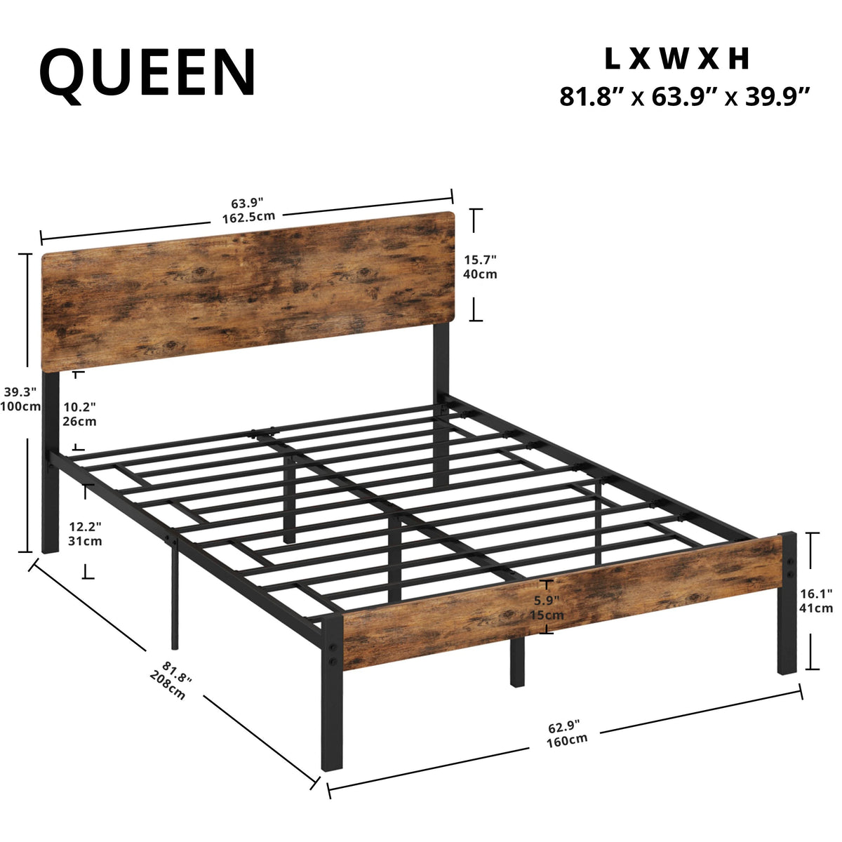 Queen Platform Bed Frame with Headboard D14421